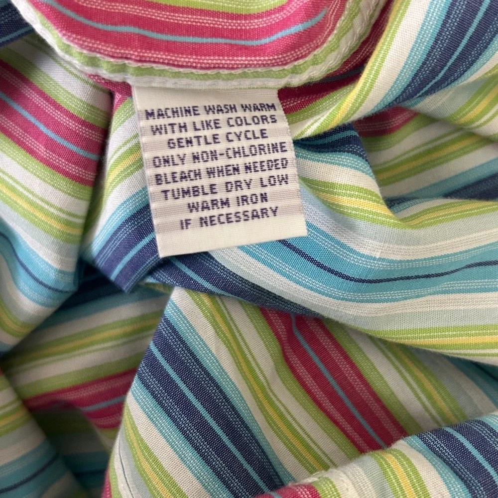 Alan Flusser Mens Shirt XL‎ Multicolored Striped Button Up Preppy Travel Office